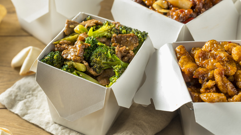 Chinese takeout containers with fortune cookie