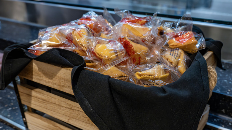 Basket of fortune cookies at a restaurant