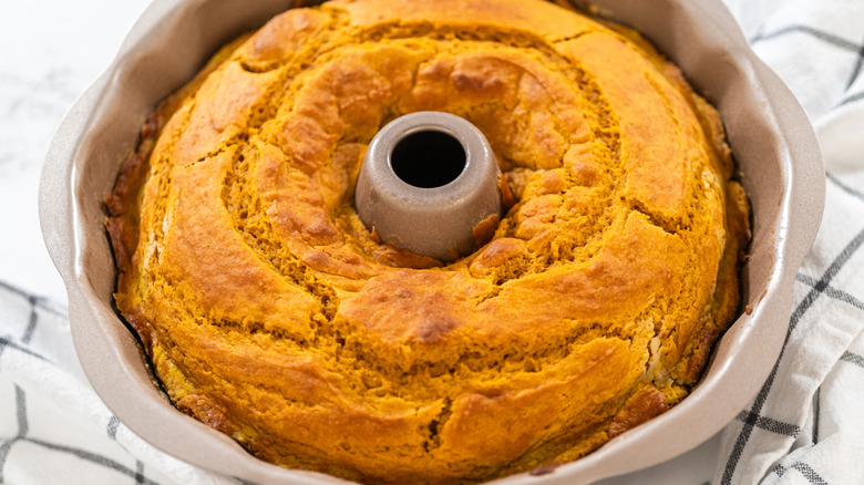 Pumpkin Bundt cake in a pan