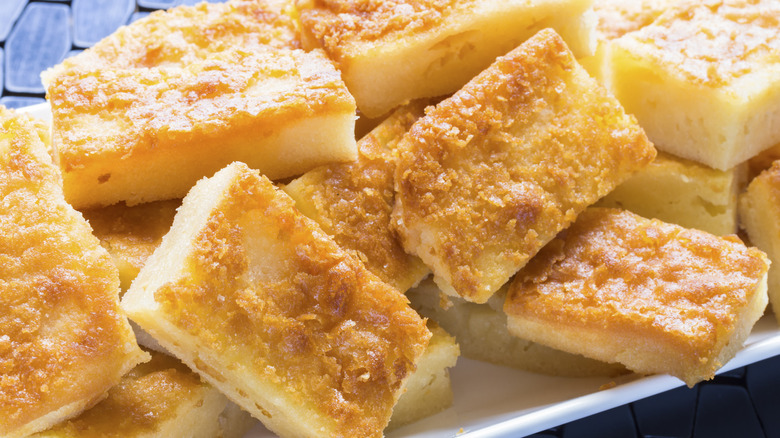 Butter mochi cake with coconut topping
