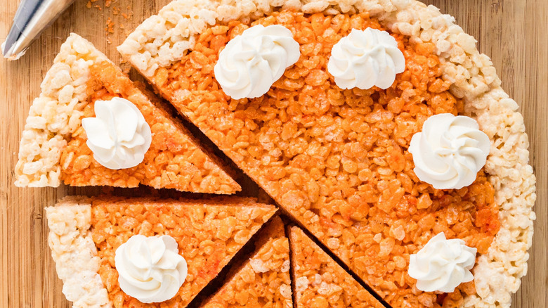 Pumpkin pie made out of Rice Krispies treats