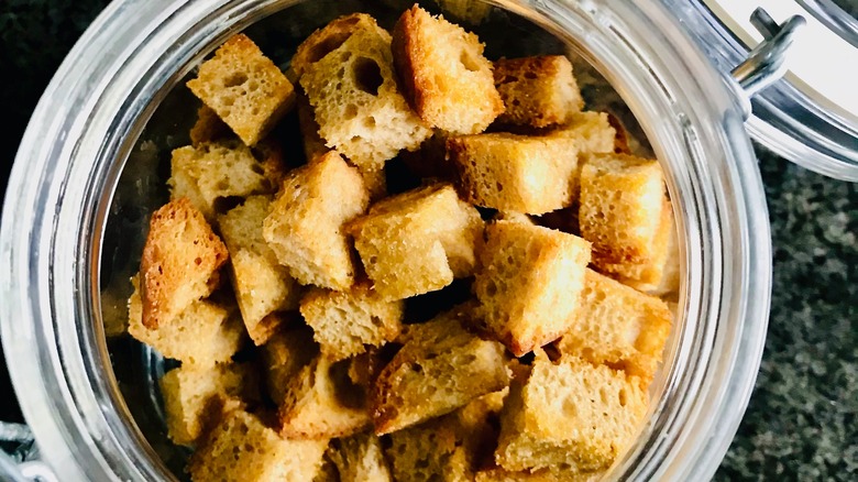 Bread pieces in a clear jar