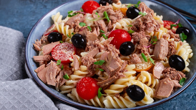 Pasta salad with sprinkled Parmesan