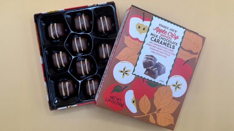 Open box of Trader Joe's Apple Crisp-Inspired Milk Chocolate Caramels