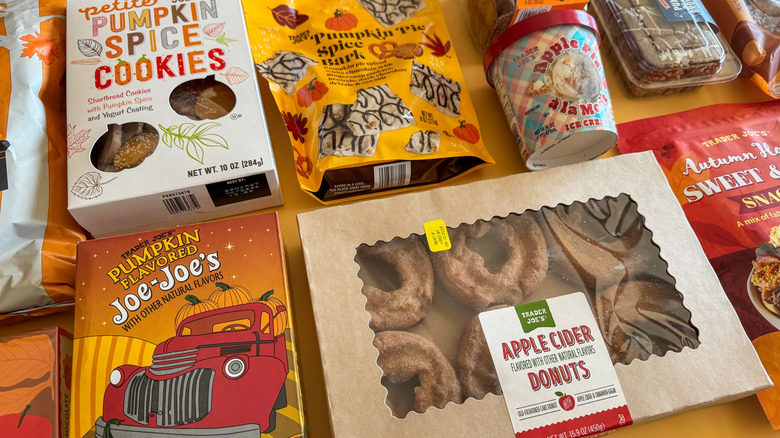 Trader Joe's fall products on an orange background
