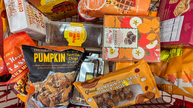 Shopping cart full of Trader Joe's products