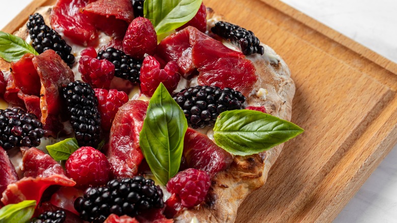 Savory blackberry pizza with fresh fruit