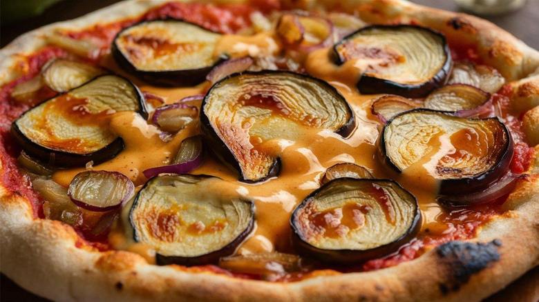Red pizza with eggplant