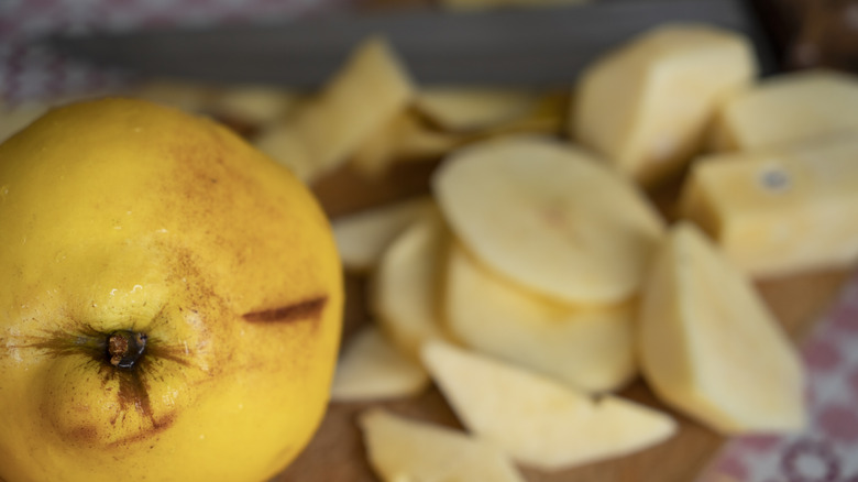 Cuttings of a quince with pieces