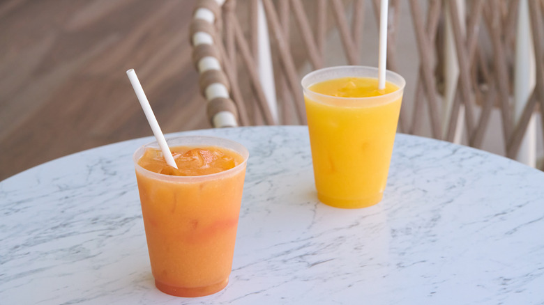 A few fresh juices on a table at a resort in Jamaica