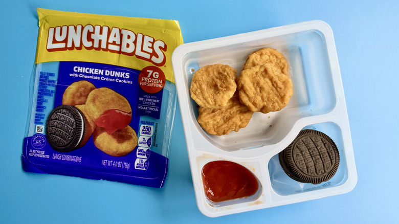 Chicken Dunks in their packaging on a blue surface