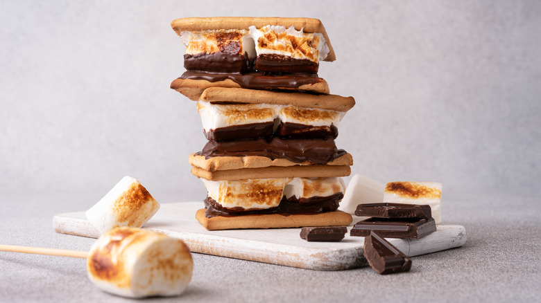 Three s'mores stacked on top of each other