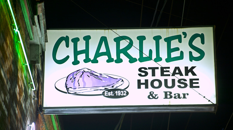 Sign outside Charlie's Steakhouse & Bar in New Orleans