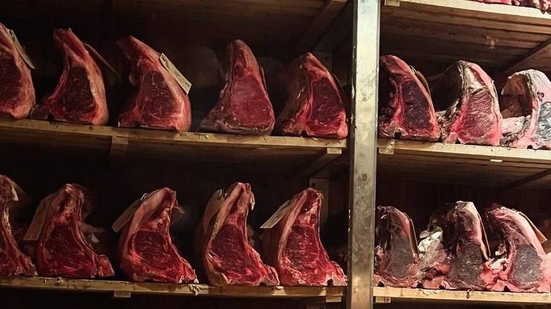 Steak aging in Gallagher's Steakhouse in New York