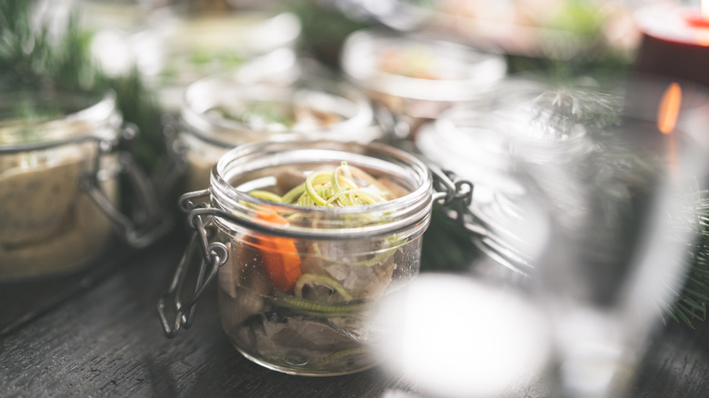 Jar of pickled herring in wine