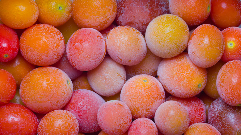 pile of frozen tomatoes