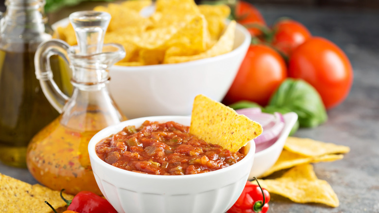 spicy tomato salsa with corn chips