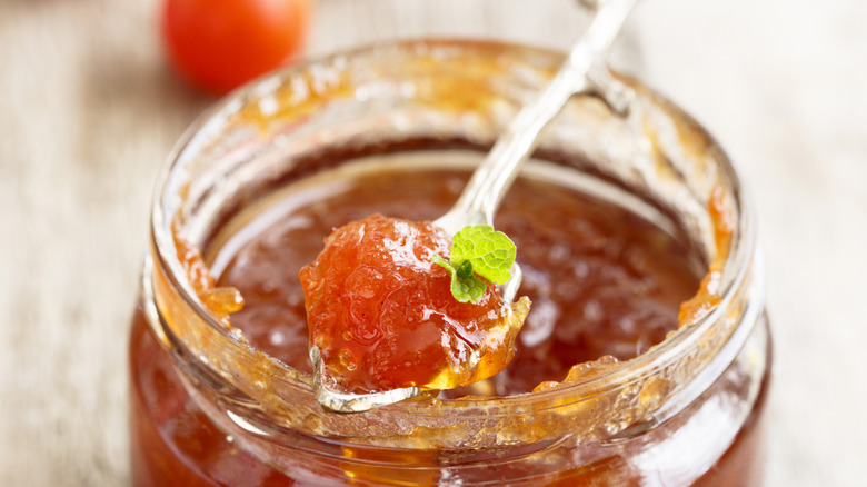 glass jar of tomato jam