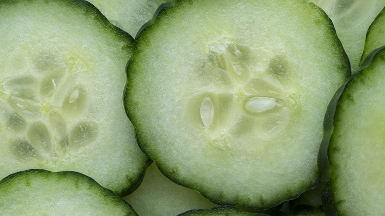 Macro shot of cucumber slices