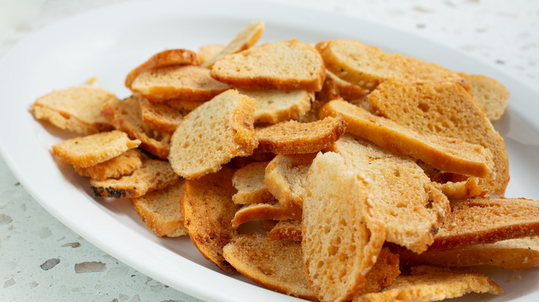 Bagel chips on a plate
