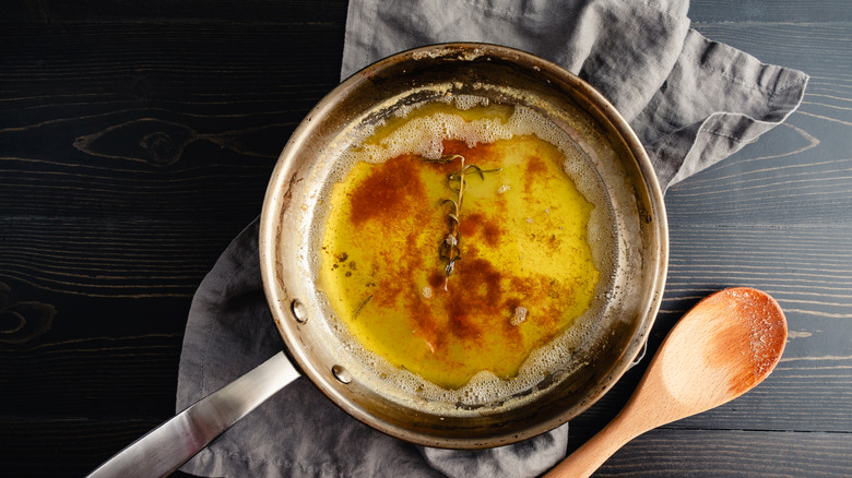 Browned butter in a skillet