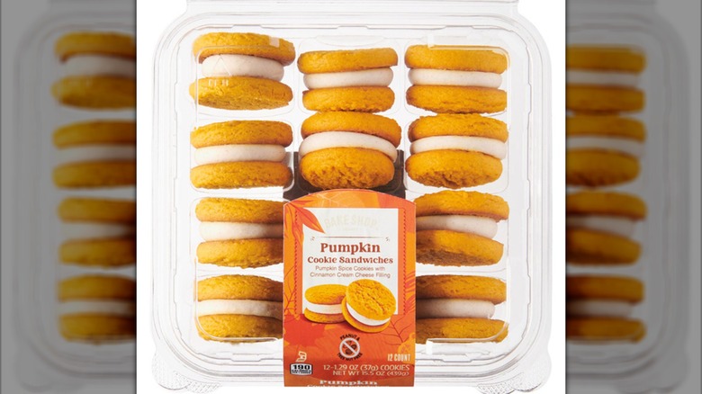 Plastic clamshell package of Bake Shop Pumpkin Sandwich Cookies