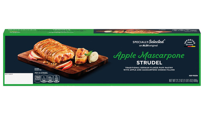 Long, rectangular box of Specially Selected Premium Apple Mascarpone Strudel