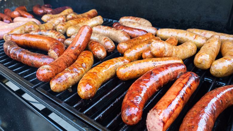 Grilled bratwurst on a grill