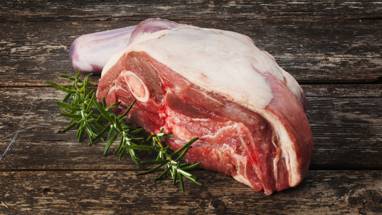 Lamb shoulder on a cutting board