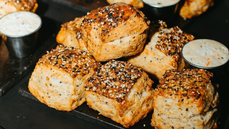 A tray of Everything Biscuits at American Cut