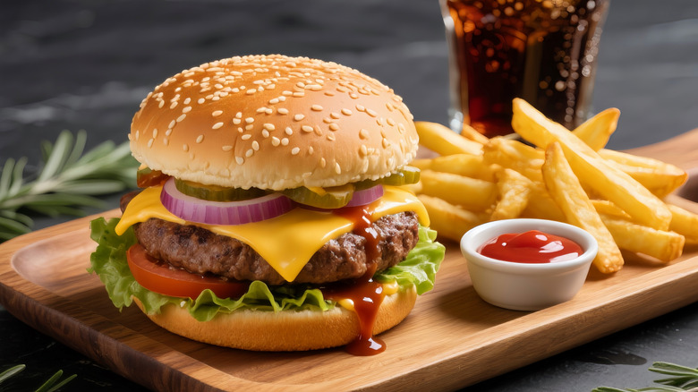 Burger and fries meal