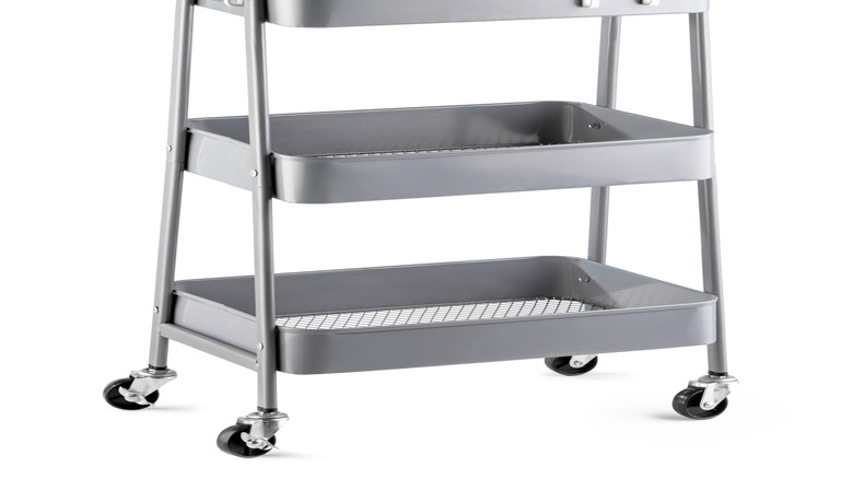 functional gray metal cart with wheels