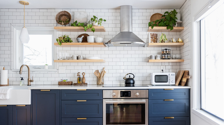 open shelving in modern kitchen