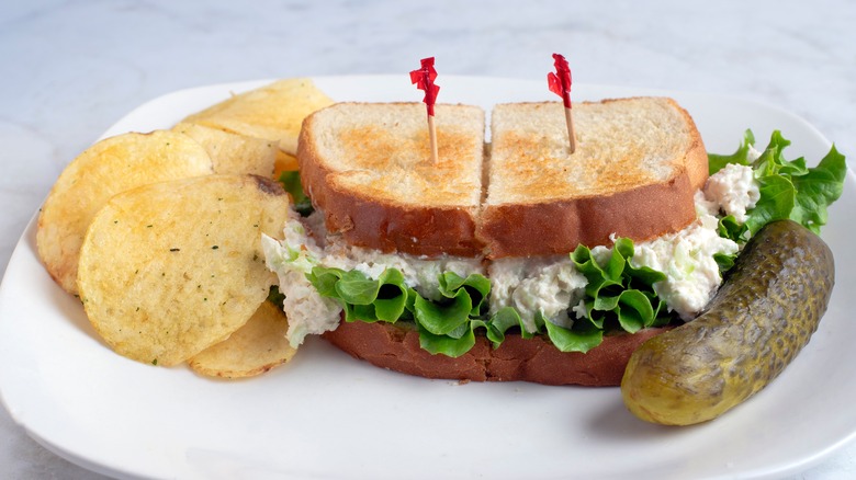chicken salad sandwich on toasted bread