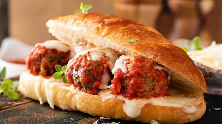 meatball sub on grilled bread
