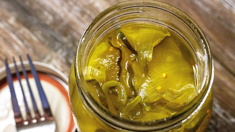 Bread and butter pickles in a jar