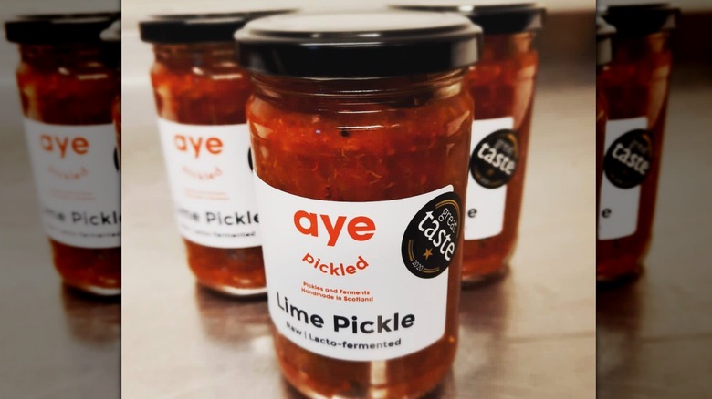 Lime pickles on countertop