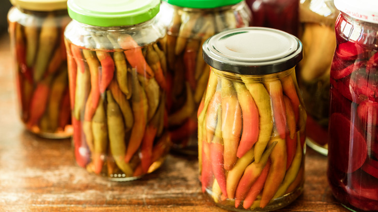 Pickled peppers in a jar