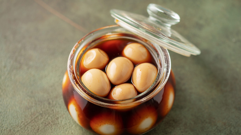 Pickled eggs in a jar
