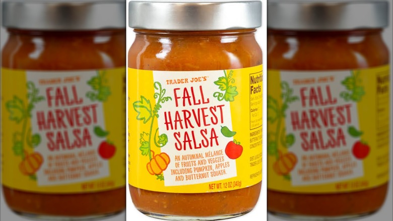 Jar of Trader Joe's Fall Harvest Salsa with metal lid