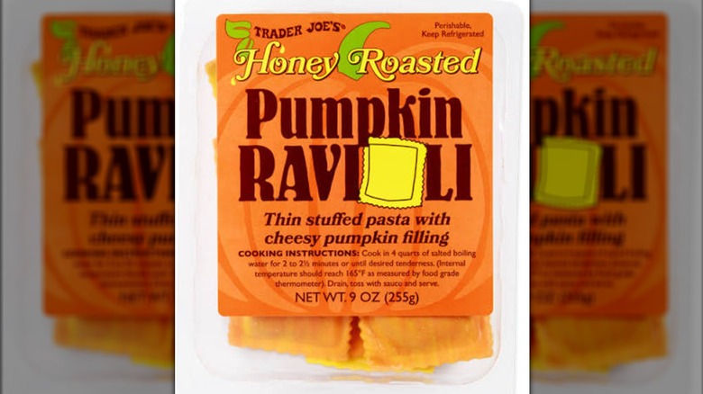 Plastic package of Trader Joe's Honey Roasted Pumpkin Ravioli