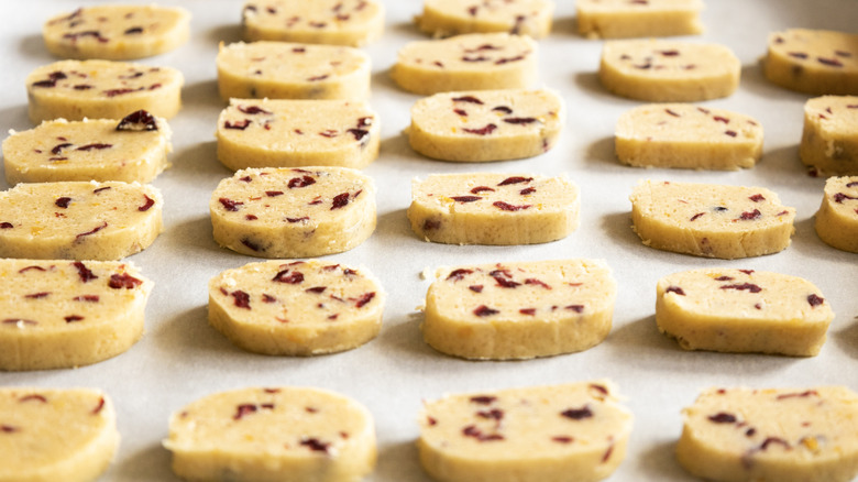Tray with rows of raw slice-and-bake cookies