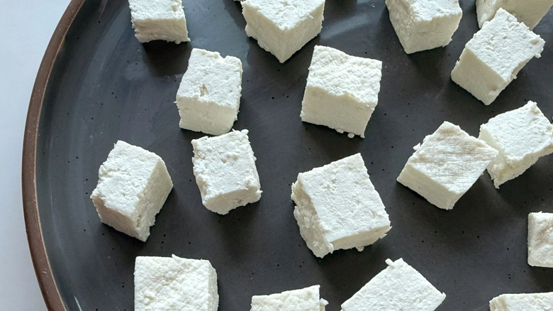 cubes of paneer on plate