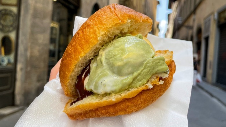 Brioche and gelato dessert