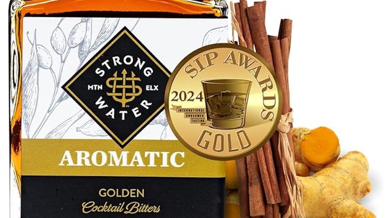 A close-up of a bottle of bitters.