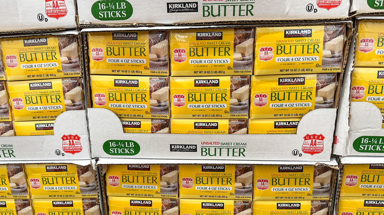 packages of Kirkland Signature Unsalted Sweet Cream Butter