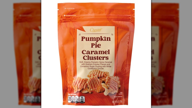 Orange bag of Choceur Pumpkin Pie Caramel Clusters.