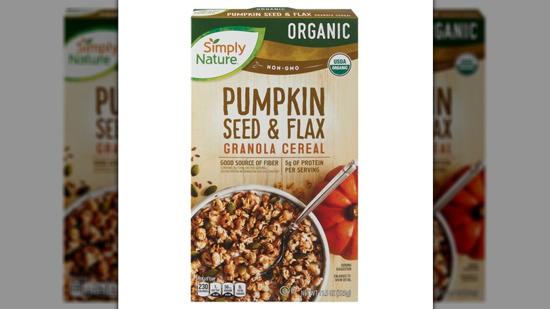 Box of Simply Nature Organic Pumpkin Seed & Flax Granola Cereal.