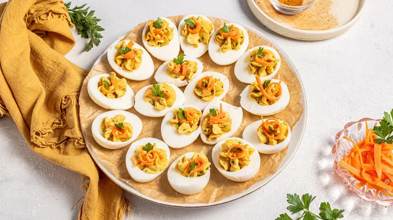 Curried deviled eggs with carrots