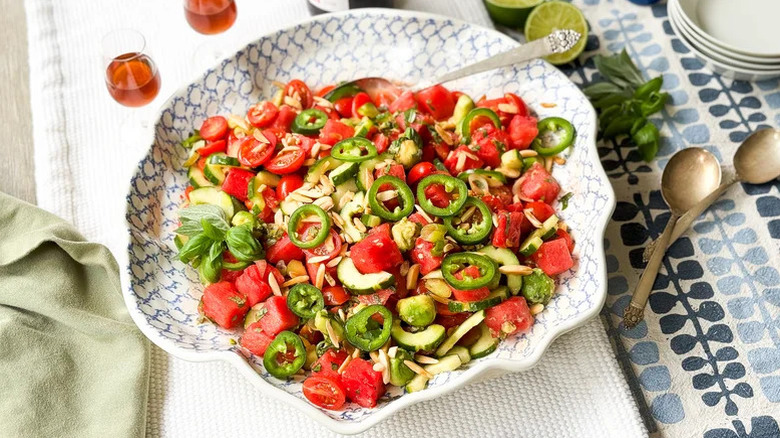 Watermelon gazpacho salad with peppers